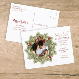 Merry Christmas Botanical Winter Holiday Wreath Postcard