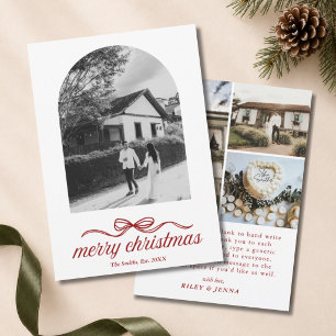 Merry Christmas Bow Arch 4 Photo Wedding Thank You Holiday Card