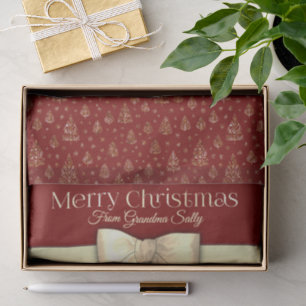 Merry Christmas bow little pine trees pattern Tissue Paper