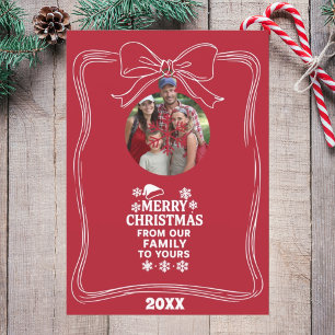 Merry Christmas bow red white modern photo card