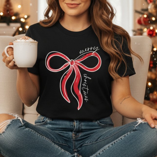 Merry Christmas Bow Shirt | Trendy Coquette Christ (Trendy Merry Christmas Bow Shirt – minimalist red ribbon design for a chic, festive holiday look!)