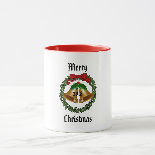 Merry Christmas Bow, Wreath, and Bells Mug (Center)
