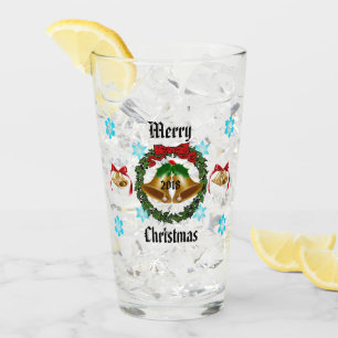 Merry Christmas Bow, Wreath, Bells, and Snowflakes Glass