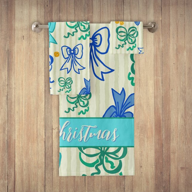 Merry Christmas Bows and Bells Bath Towel Set (Creator Uploaded)