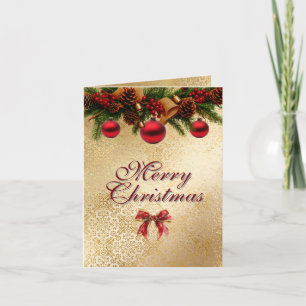 Merry Christmas Bows & Garland Red & Gold Elegant Card