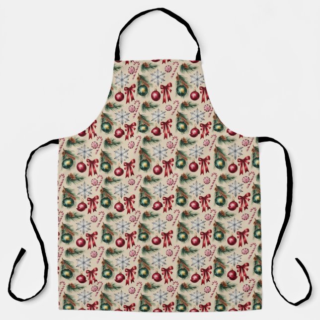 Merry Christmas bows ornaments candy canes Apron (Front)