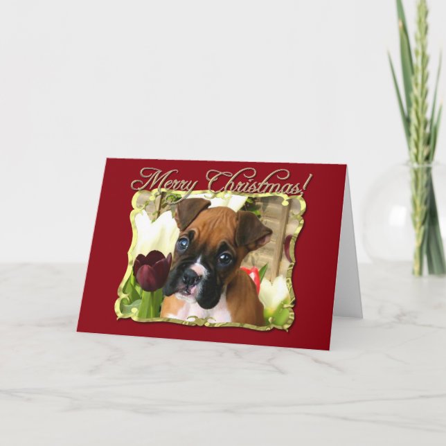 Merry Christmas Boxer dog greeting card (Front)