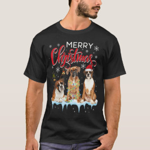 Merry Christmas Boxer Dog Santa Light Reindeer Hat T-Shirt