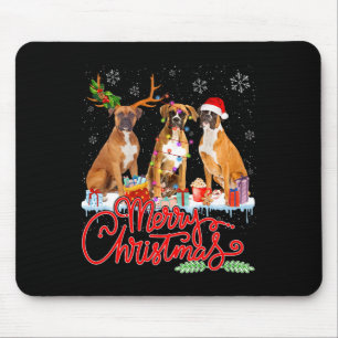 Merry Christmas Boxer Dog Santa Reindeer Light Xma Mouse Pad