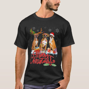 Merry Christmas Boxer Dog Santa Reindeer Light Xma T-Shirt