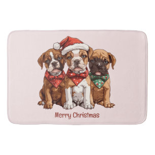 Merry Christmas Boxer Dogs Bath Mat