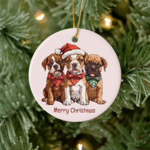 Merry Christmas Boxer Dogs Ceramic Tree Decoration