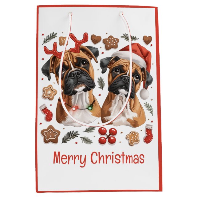 Merry Christmas Boxer Dogs Medium Gift Bag (Front)