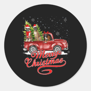 Merry Christmas Boxer Dogs Santa Reindeer Red Truc Classic Round Sticker