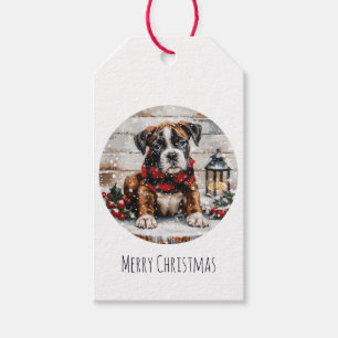 Merry Christmas Boxer Puppy Gift Tags