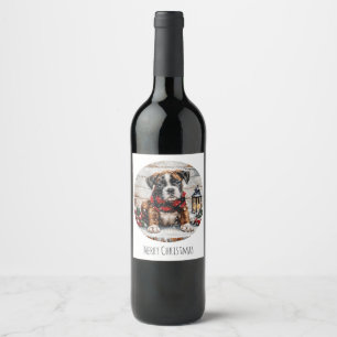 Merry Christmas Boxer Puppy Wine Label