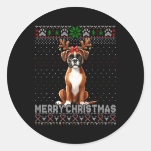 Merry Christmas Boxer Reindeer Dog Lovers Ugly Xma Classic Round Sticker