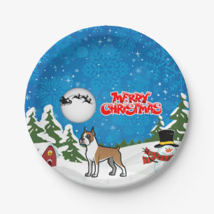 Merry Christmas Boxer With A Snowman And Santa Paper Plate
