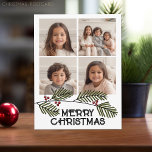 Merry Christmas Branches - 4 Photo Modern Script Holiday Postcard<br><div class="desc">Add 4 square photos to this rustic modern design. This Christmas card includes whimsical branches with a Merry Christmas greeting. PHOTO TIP: If you upload your pictures and they don't fit, click on the CUSTOMIZE THIS button. It might take a little patience, but you can move and resize your photo....</div>