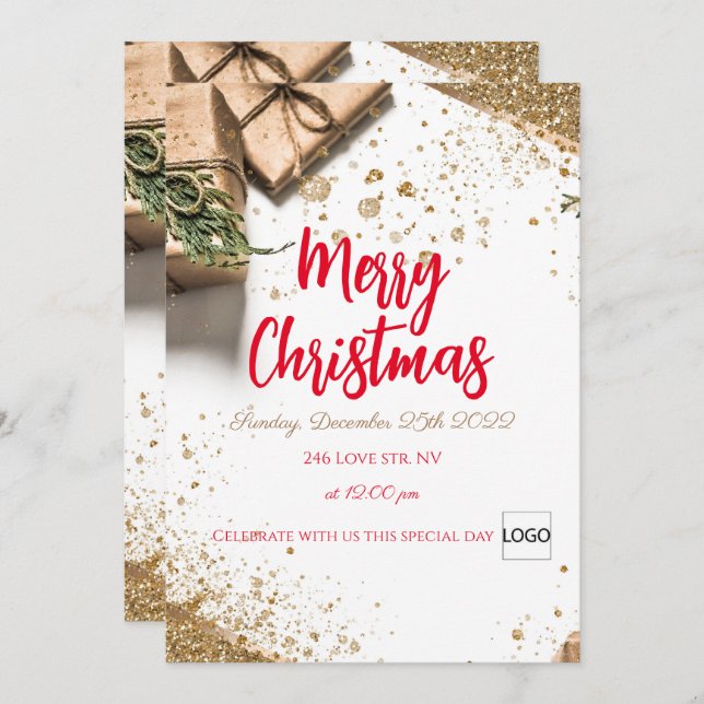Merry Christmas brand logo qr code promo  Invitation (Front/Back)