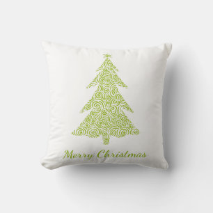 Merry Christmas, bright green Christmas tree Cushion