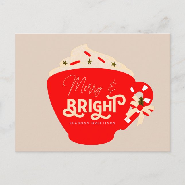 Merry Christmas Bright Hot Chocolate Red Mug  Postcard (Front)