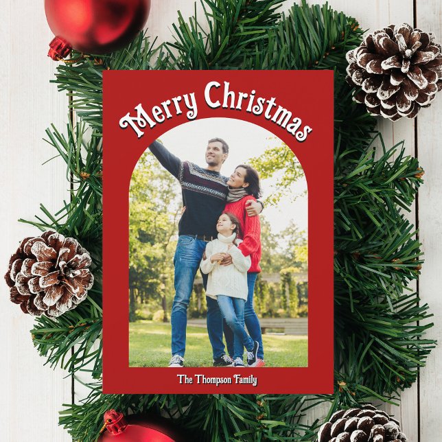 Merry Christmas Bright Red Arch Photo  Holiday Card (Creator Uploaded)