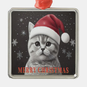 Merry Christmas British shorthair Cat, Santa Cat Metal Tree Decoration