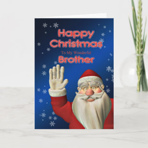 Merry Christmas Brother, Santa waving Holiday Card