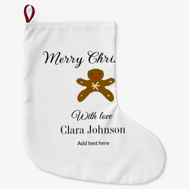 Merry Christmas brown cookies add name with love h Large Christmas Stocking (Front)