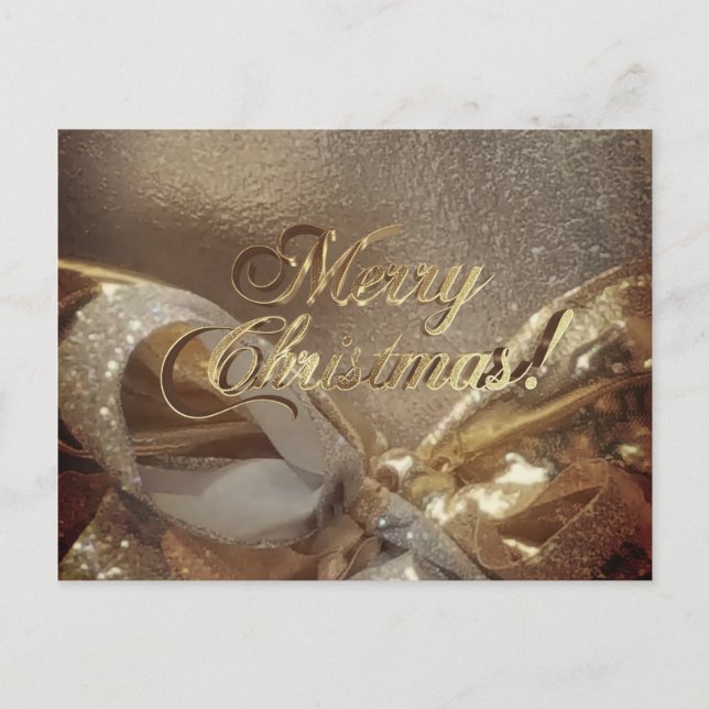 Merry Christmas Brown Faux Gold Script Elegant Postcard (Front)
