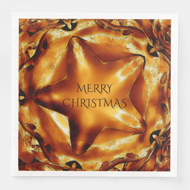 Merry Christmas Brown Gold Copper Elegant Star Napkin (Front)