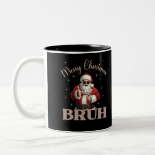 Merry Christmas BRUH Funny design Two-Tone Coffee Mug