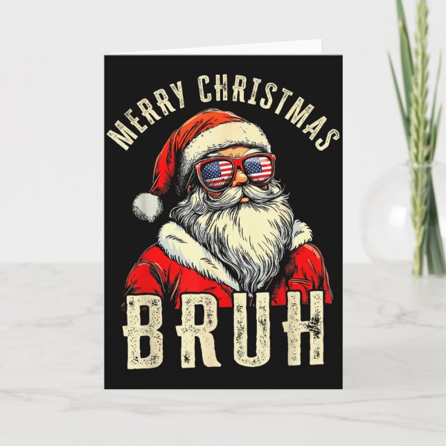 Merry Christmas Bruh Funny Santa Claus Retro Men W Card (Front)