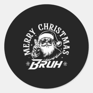 Merry Christmas Bruh Funny Santa Claus Retro Men W Classic Round Sticker
