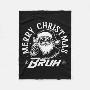 Merry Christmas Bruh Funny Santa Claus Retro Men W Fleece Blanket