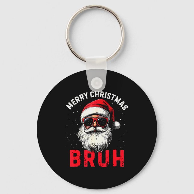 Merry Christmas Bruh Funny Santa Claus Retro Men W Key Ring (Front)