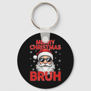 Merry Christmas Bruh Funny Santa Claus Retro Men W Key Ring