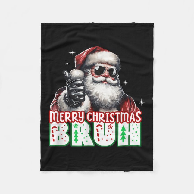 Merry Christmas Bruh Thumbs Up Chill Santa Claus F Fleece Blanket (Front)