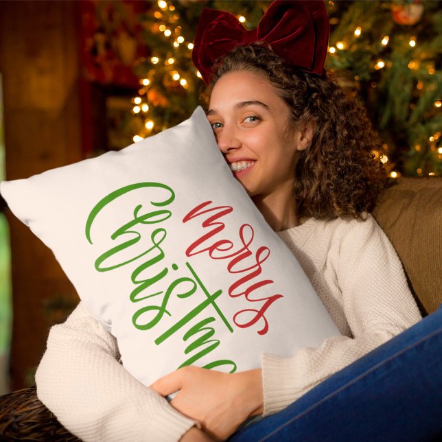 Merry Christmas Brush Calligraphy Throw Pillow (Creator Uploaded)