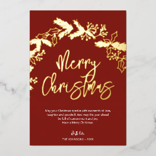 Merry Christmas Brush Script Berry Leaves Red