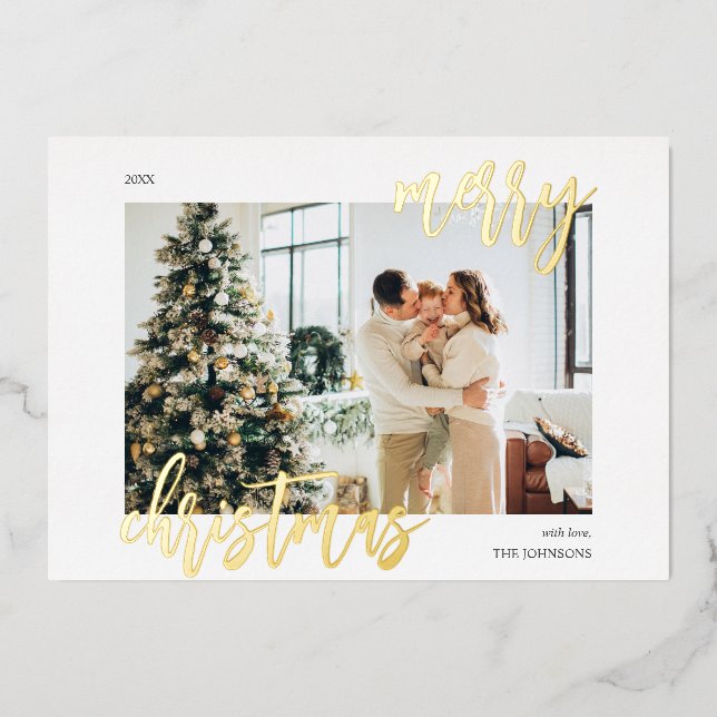 Merry Christmas Brush Script Photo (Front)