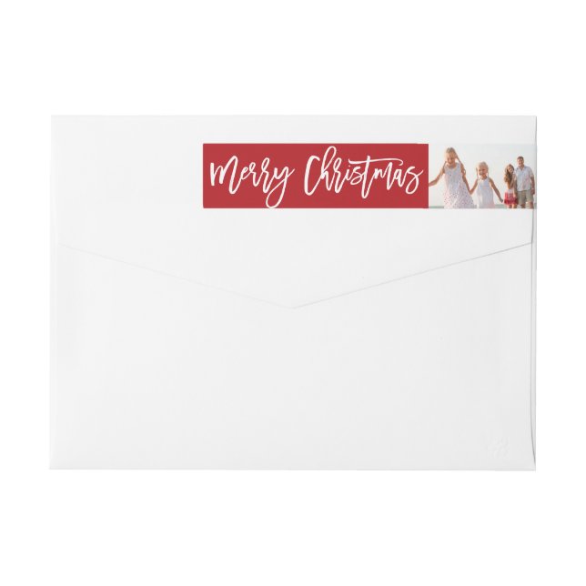 Merry Christmas Brush Script Photo Address Labels (Back)