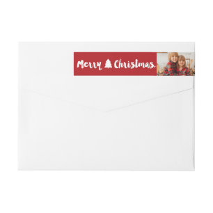 Merry Christmas Brush Script Tree Photo Address Wrap Around Label