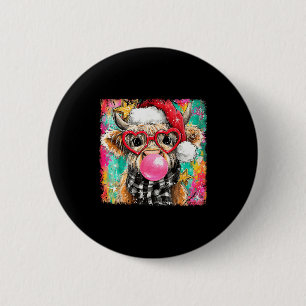Merry Christmas Bubble Gum Xmas Highland Cow Heife 6 Cm Round Badge