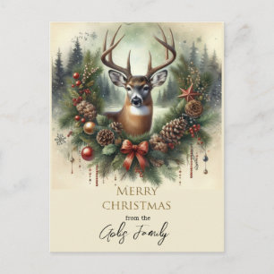 Merry Christmas Buck Deer Holiday Postcard