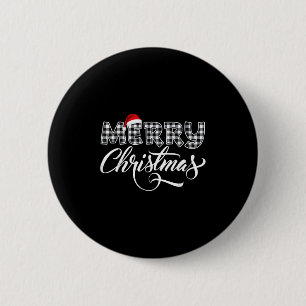 Merry Christmas Buffalo Black And White Plaid For  6 Cm Round Badge