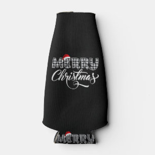Merry Christmas Buffalo Black and White Plaid for Bottle Cooler