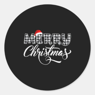 Merry Christmas Buffalo Black And White Plaid For  Classic Round Sticker