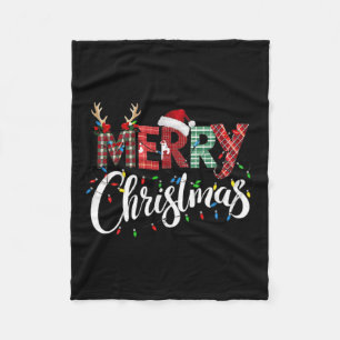 Merry Christmas Buffalo Black And White Plaid For Fleece Blanket